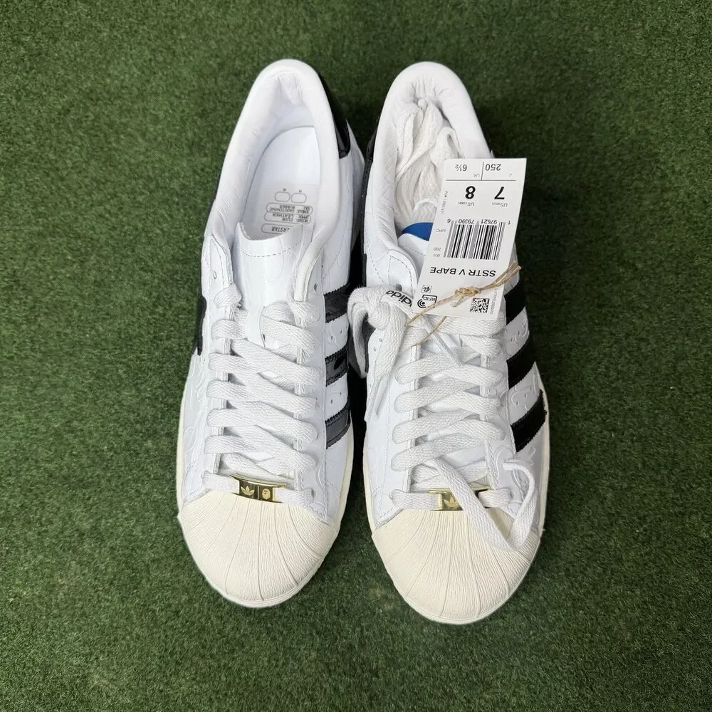 Sz 7 Adidas Originals x BAPE Superstar FTWWHT/CBLACK/OWHITE JR2701